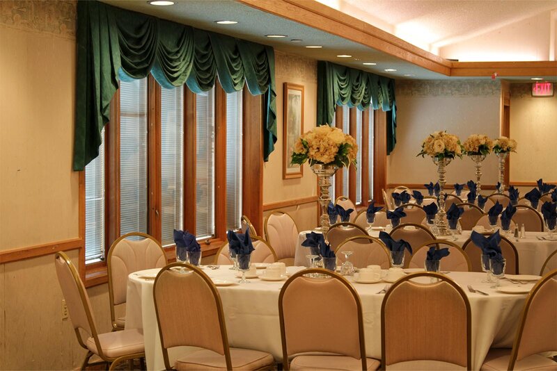 Party room with many set tables